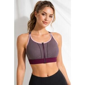 Women’s Zip Front Sports Bra | High-Impact Athletic Bra in Pink & Burgundy